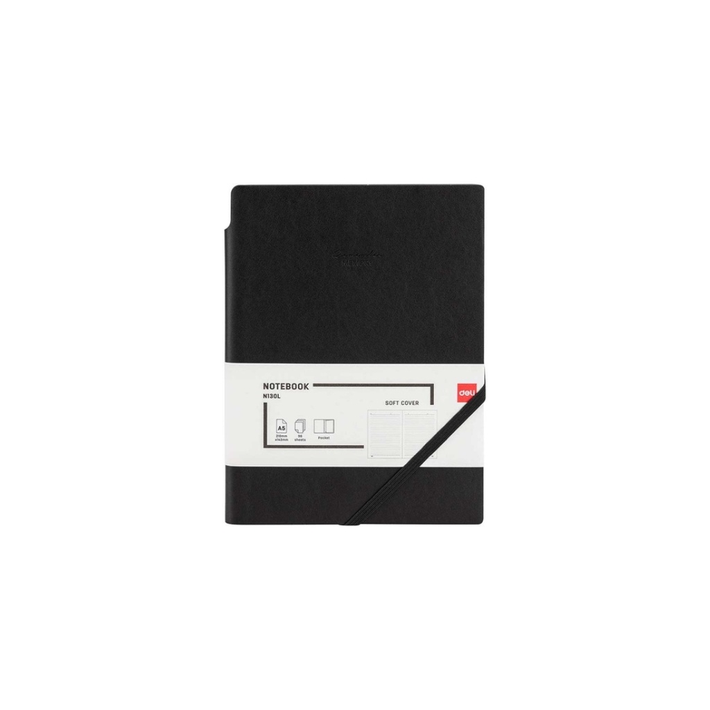 Deli - Leather Cover Notebook A5-96SH 80G Black