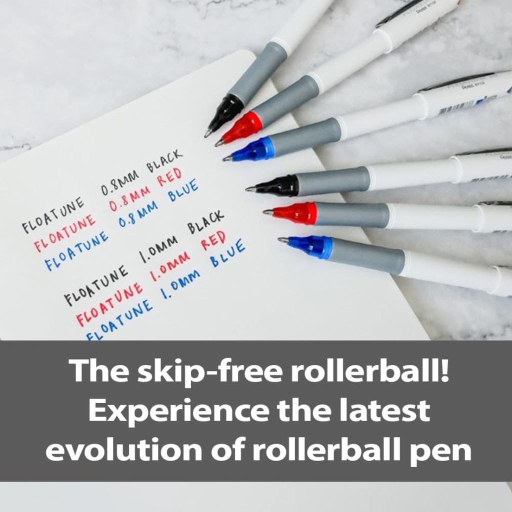 Pentel Floatune Rollerball Pen, 0.8mm Medium Line, Black Ink, 12 Pack 