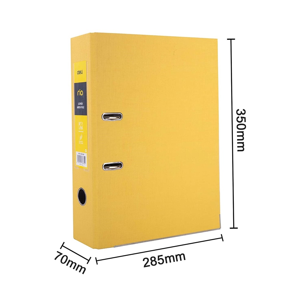 Deli Lever Arch File, Yellow, 70mm, Large