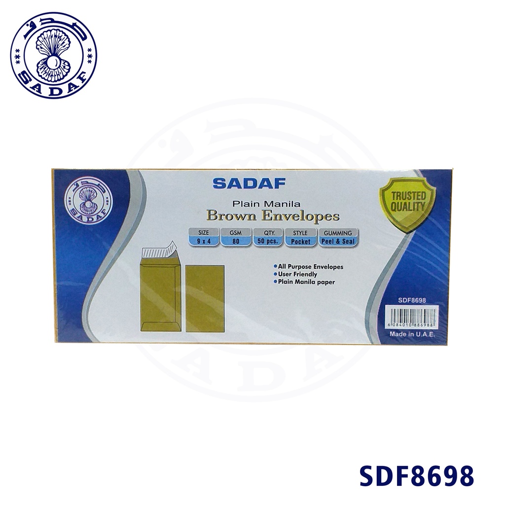 Sadaf envelope brown 9"X4" 80 GSM 50PCS/PKT