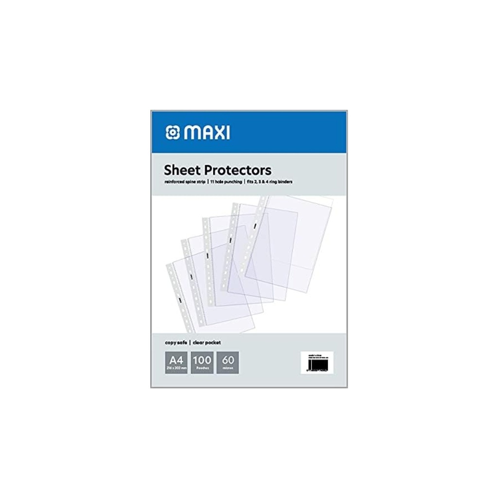 Maxi SHEET PROTECTOR A4 60 MICRON POLY BAG OF 100PC