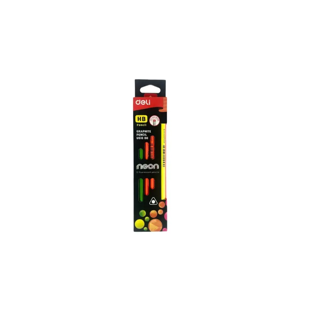 Deli - Neon Fluorescent Graphite Hb Pencil 12pc