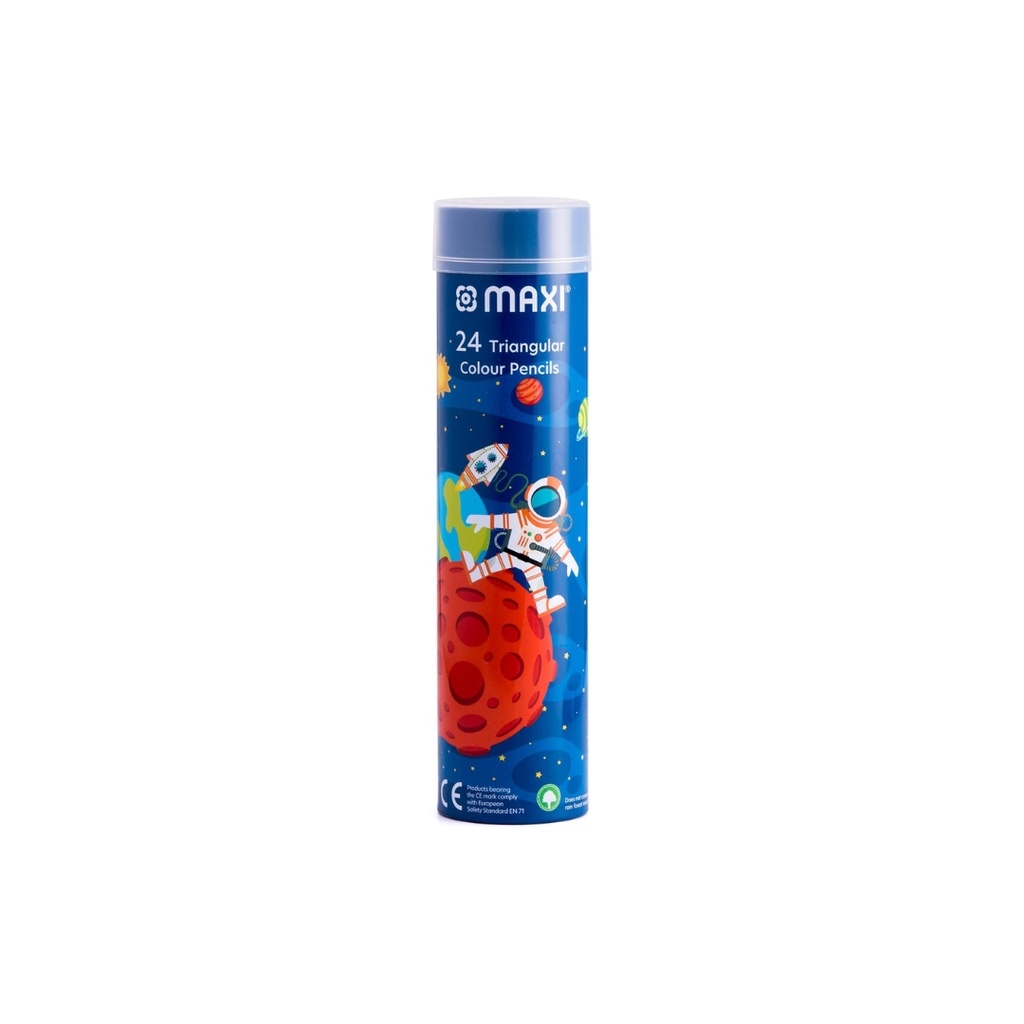 Maxi Triangular Color Pencils 24 Color in A Round Metal Tin	