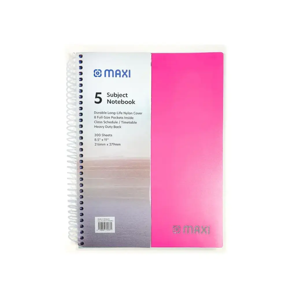 Maxi Spiral Polypropylene 5 Subject University Notebook 11"X8.5" 200  Sheets