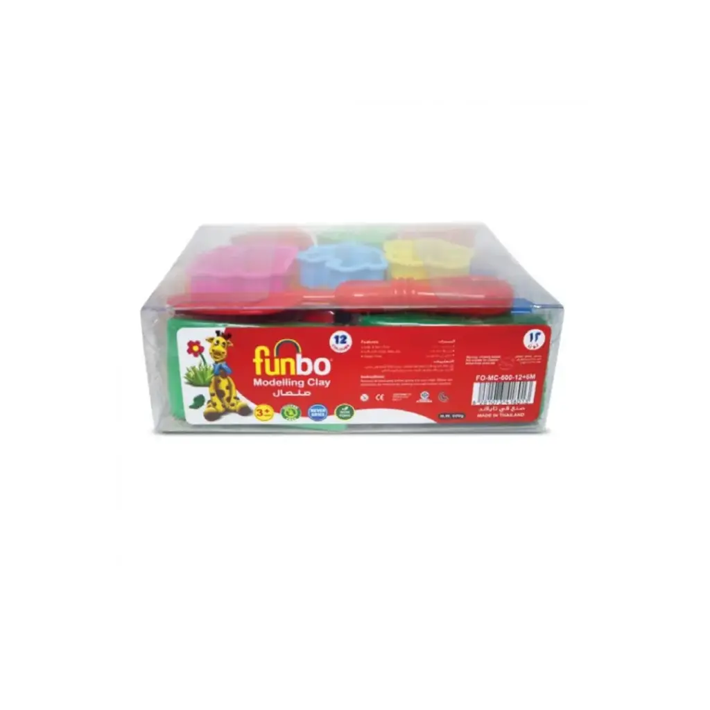 Funbo Modelling Clay 600g 12Colors+6 Moulds+1T in PVC Box