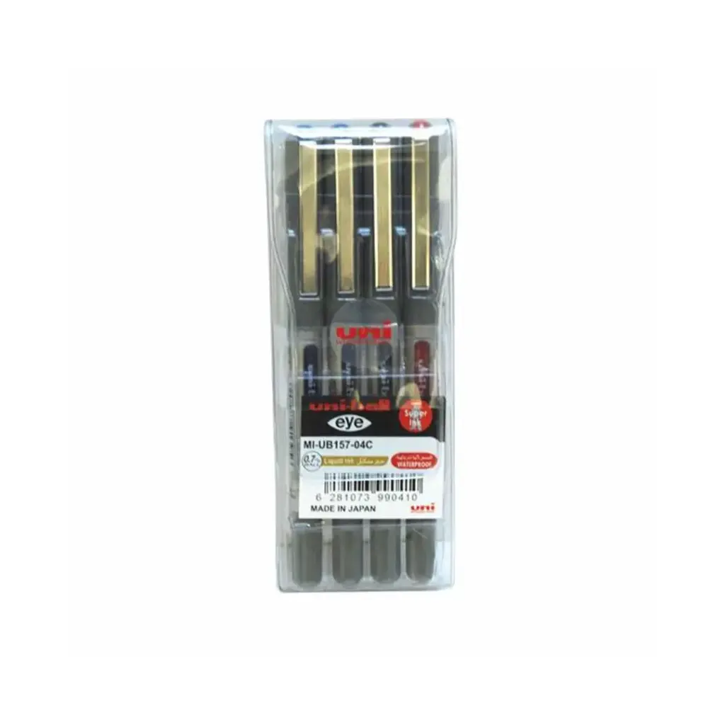 Mitsubishi Uni-ball Eye 0.7mm pen Wallet=4pc, 2Blue,1Black,1Red