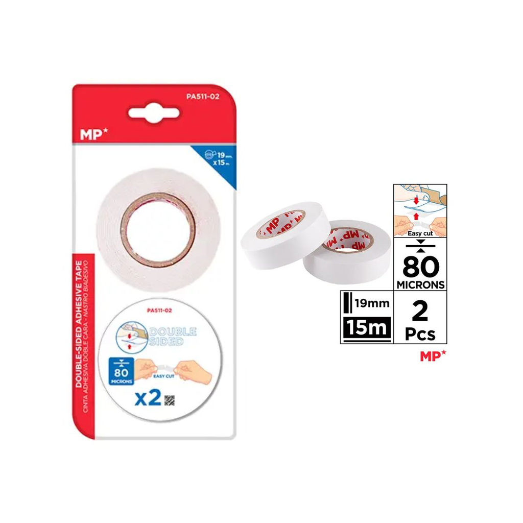 MP DOUBLE-SIDED ADHESIVE WHITE TAPE 19MMX15M (PA511-02)