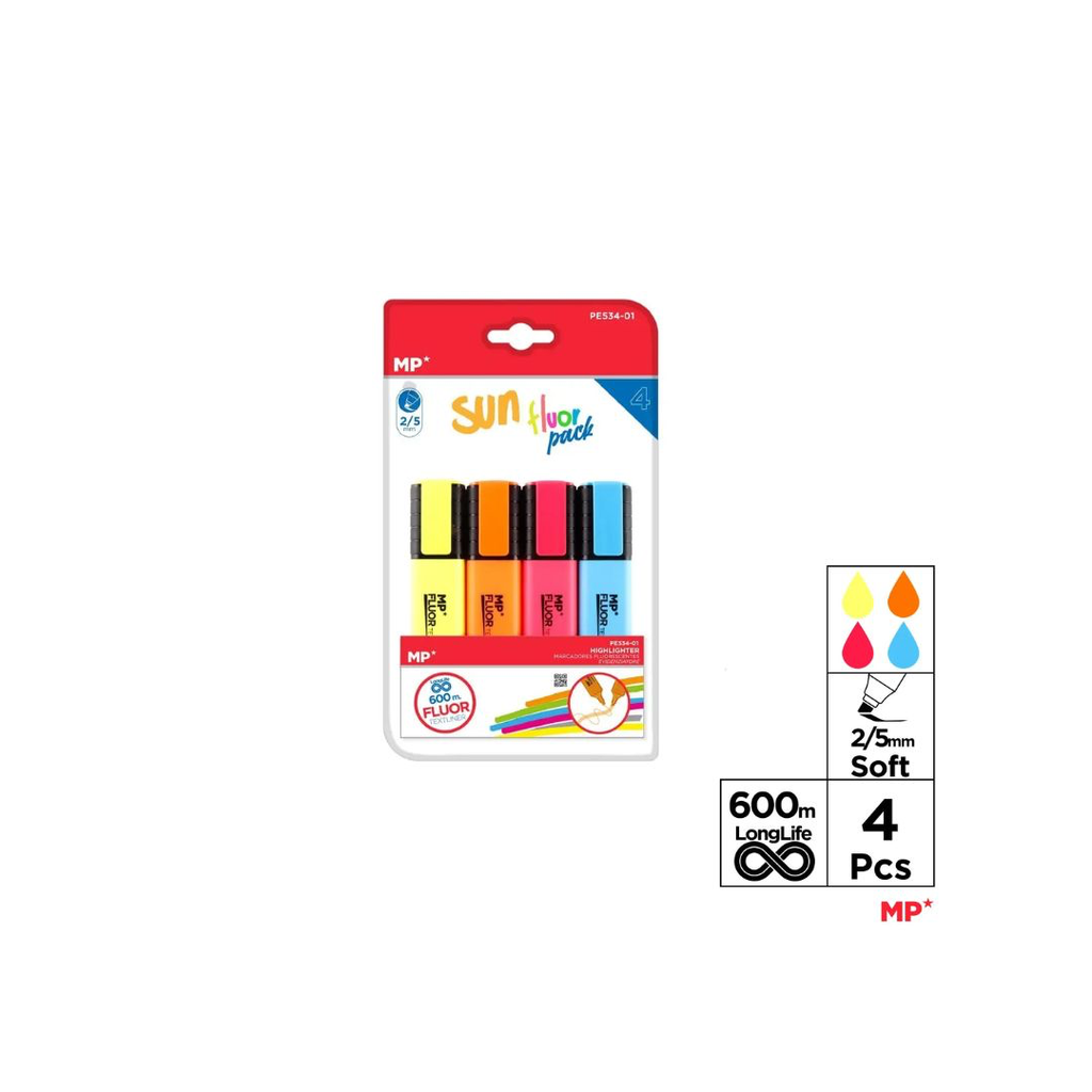 MP Highlighter MARKER TEXTLINER SUN PACK 4 UNITS (PE534-01) (CARD)