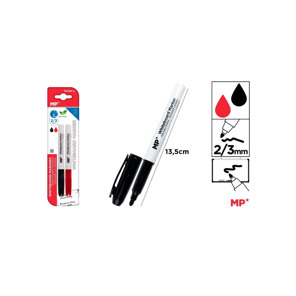 MP WHITEBOARD MARKER BULLET TIP RED&BLACK (PE494-3)