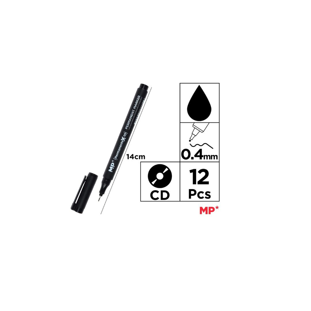 MP CD/DVD PERMANENT MARKER FINE TIP 0.6 MM BLACK (PE411-S)
