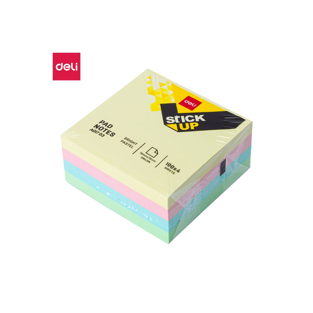 Deli STICKY NOTES  3 X 3 4X100 SHTS ASSTD A01703
