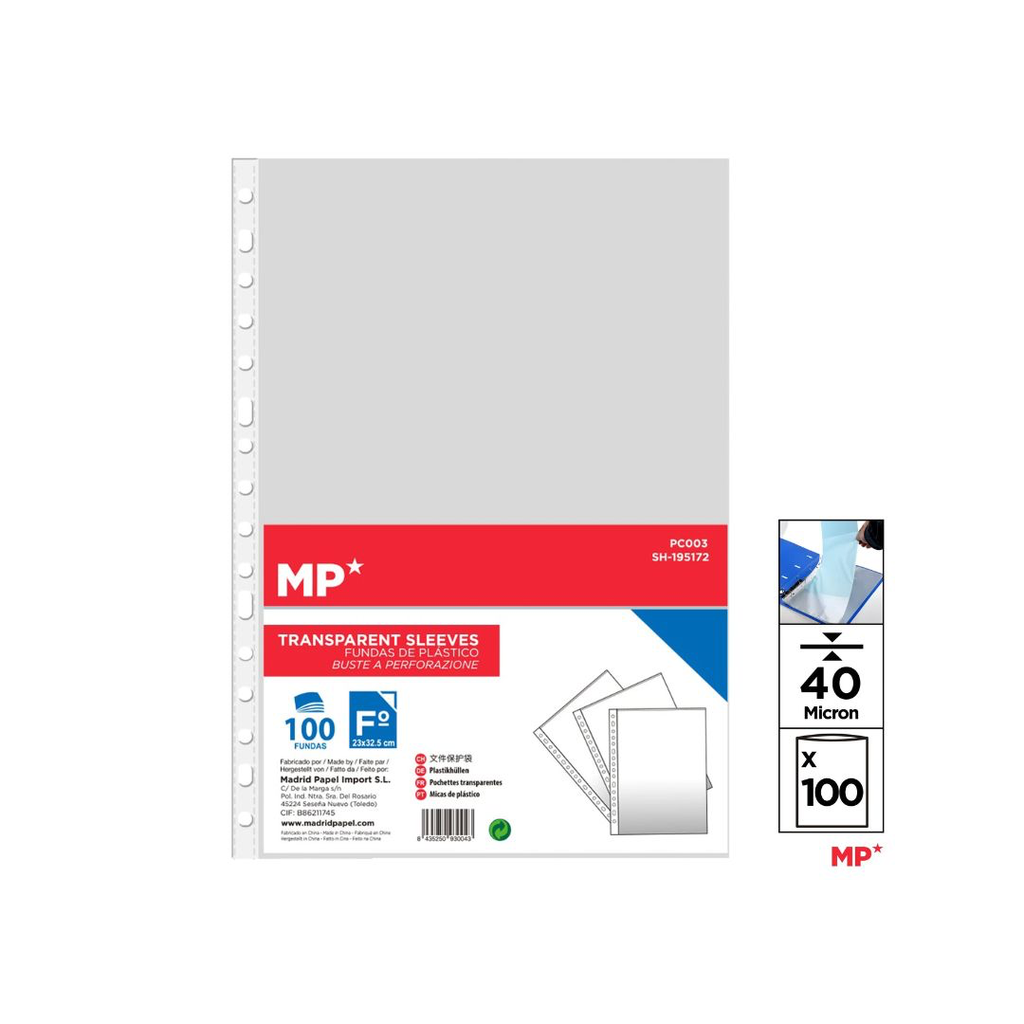 MP TRANSPARENT SLEEVES 40 MICRONS (100 SLEEVES) (PC003) (SET)