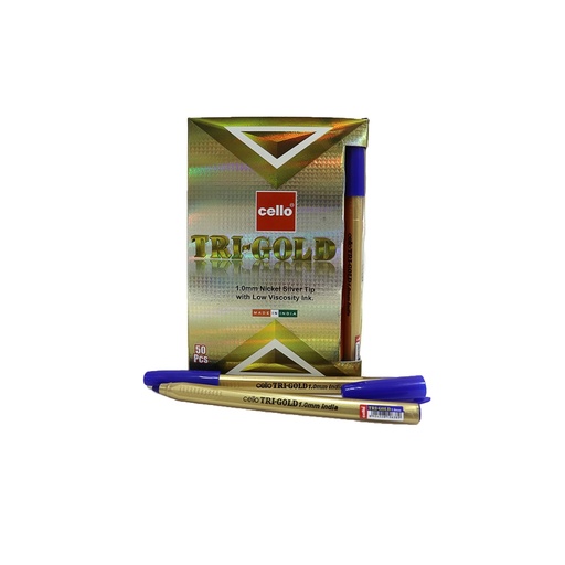 [CE-TRIG1-50B] Cello - Tri-Gold Ballpoint Pen - Blue - 1 mm - 50pcs 