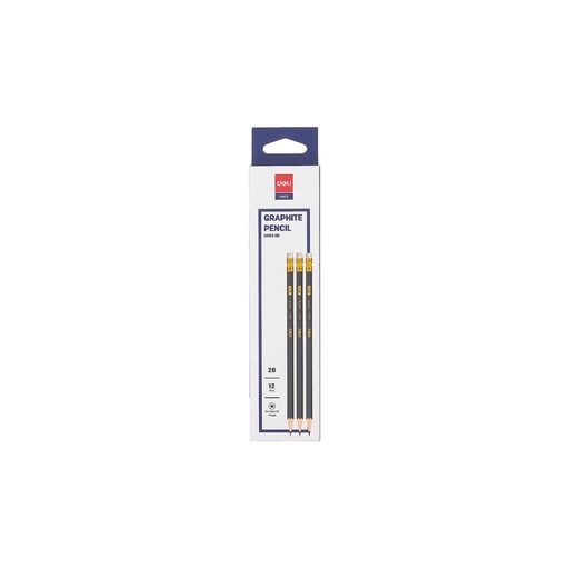[U20000] Deli - Graphite Pencil 2B W/Eraser 12Pc Dark Blue 